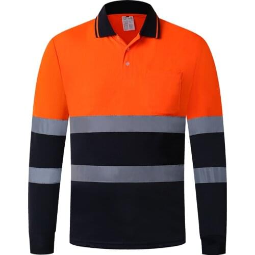 HI VIS Long Sleeve Workwear Shirt with Reflective Tape Cool Dry Safety Polo 2 Tone EN/ISO20471 Class 1