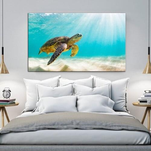 Ocean Animal Picture Sea Turtle Swimming Underwater Modern Art Print Turtle Poster Paintings Wall Decor Ocean Picture