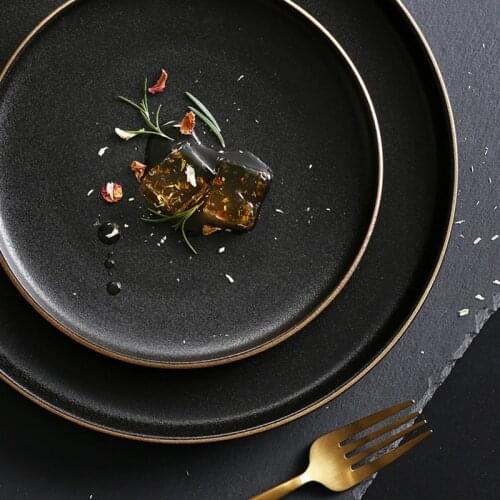 Ceramic Tableware Black Frosted Phnom Penh Steak Plate High-end Hotel Home Western Plate Salad Plate Dishes Serving Platter