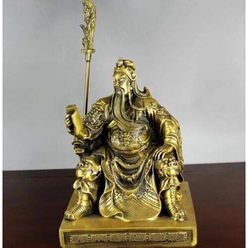 China brass copper Gong Yu Guan Gong warrior sit Dragon Chair read Book Statue