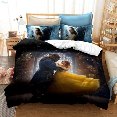 Beauty and The Beast Cartoon Bedding Set Twin Full Queen King Size Comforter Cover Set with Pillowcase Adult Kids Duvet Covers