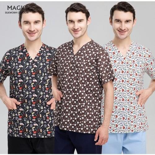 V-neck Lab Coat Short-sleeve Scrubs Unisex Pet Store Worktops Wholesale Printing Cotton Scrubs Uniforms Medical Nursing Clothes