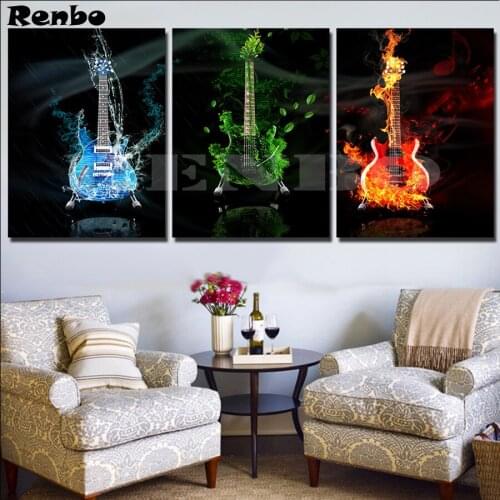 Music Guitar Diamond Painting 3pcs Full Square Diamond Embroidery Beaded Cross Stitch Handmade Needlework Wall Painting A85