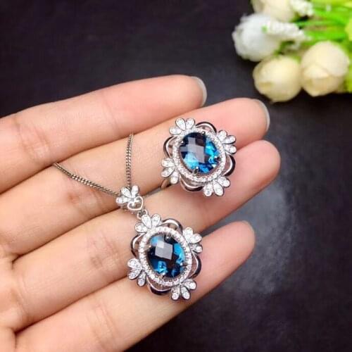 Natural pink topaz gem jewelry sets natural gemstone ring Pendant 925 silver Stylish Geometric Flower women party fine jewelry