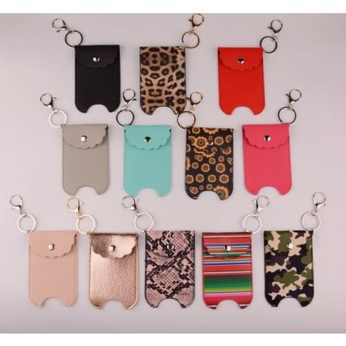 2021 New Fashion Perfume Bag Keychain for Women Men Trendy PU Leather Cute Wavy Leopard Rainbow Keychain Purse Small Bag