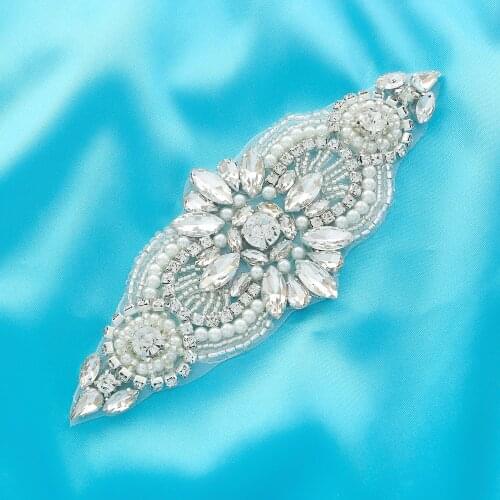 Wholesale Garment Rhinestone Gold Silver Wedding Dresses Bridal Applique Wide Handmade Accessories Crystal Pearl Beaded S173