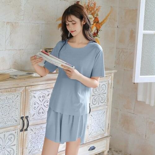 Pajamas Sets Womens Summer 2021 New Sweet Ice Thin Short Sleeve Nightwear Leisure Home Clothes 2Pcs Suit Sleepwear Lingerie