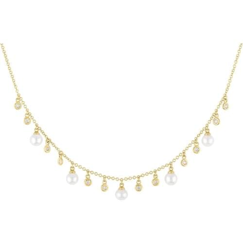 Gold Filled freshwater pearl charming women necklace real 925 sterling silver drop cz statement choker jewelry with multi charm