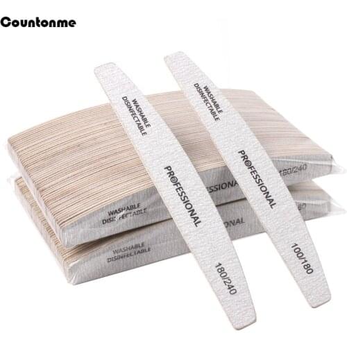 50Pcs/Lot Professional Wooden Nail Files 100/180/240 Thick Stick Strong Sandpaper Buffer Washable Sanding Files Manicure Tools