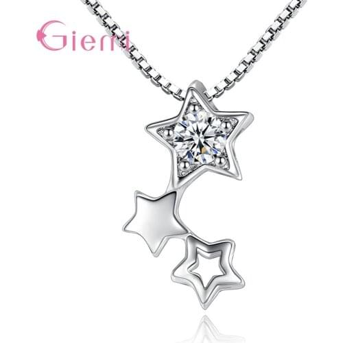 Simple Fashion 925 Sterling Silver Necklace Pendant Cubic Star for Women Girl Temperament Hollow Pentagram Jewelry