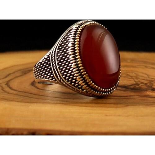 925 Sterling Silver Ring for Men Red Agate Stone Zircon Onyx Jewelry fashion vintage Gift Mens Rings All Size Made in Turkey