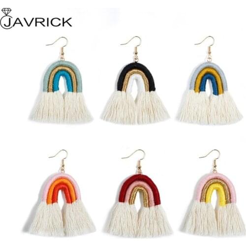 Rainbow Dangle Drop Earring Handmade Women Cotton Thread Braided Boho Earrings