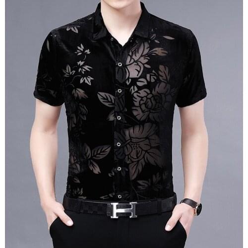 New 2021 Sexy Maple Flower Shirt For Men Fashion Transparent Black Shirt Spring Summer Plus Size Office Party Casual Shirt Top