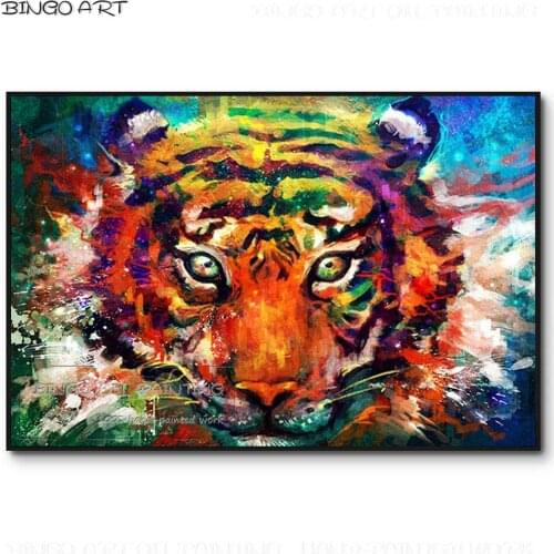 Hand-painted Pop Wall Art Abstract Tiger Head Oil Painting Handmade Rich Colors Animal Tiger Head Oil Painting for Living Room