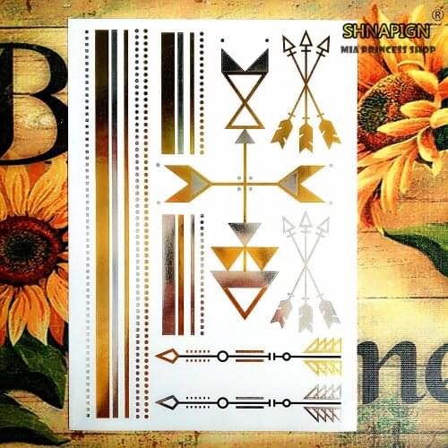 SHNAPIGN 24 style Temporary Body Art,Large Silver golden Bow arrow Designs,Flash Tattoo Sticker Keep 3-5 days Waterproof 21*15cm