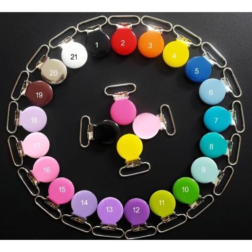 Sutoyuen 250pcs 21 colors Top Round shaped suspender clips pacifier clips dummy soother toy jewelry clasps for 25mm ribbon