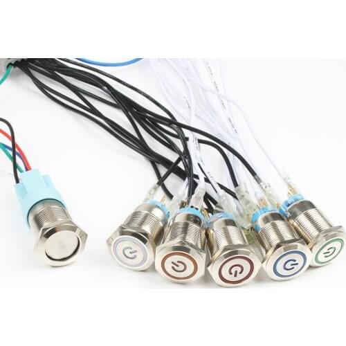 LED Latching metal push button switch 19mm flat head Momentary waterproof Car Auto Eng red yellow On-off 3V 5V 6V 12V 24V 220V