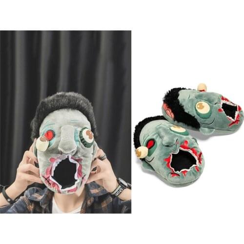 Men Women Novelty Slippers Halloween Carnival Scary Zombie Cosplay Shoes Horror Ghost Face Cotton Wrapped Heels Slippers