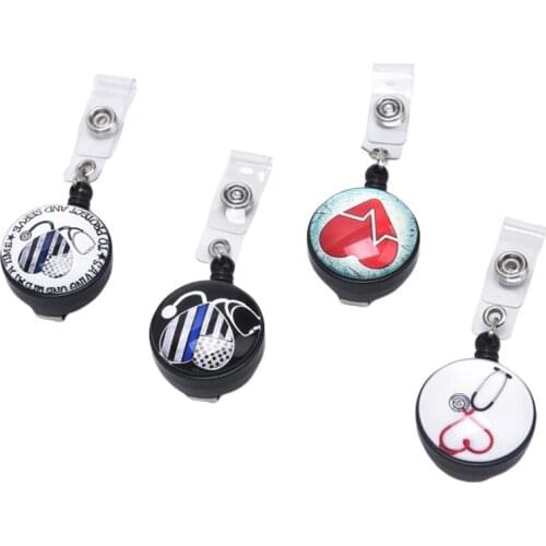 Heart Doctors Nurse Office Retractable Reel ID Pull Badge Lanyard Name Tag Holder Key Ring Chain Clips