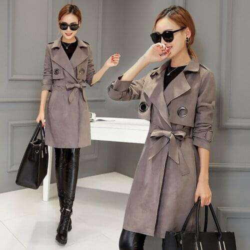 Female Womens Long Windbreaker Trench Coat Women Clothes 2020 Black Suede Overcoat Eam Sobretudo Feminino KJ420