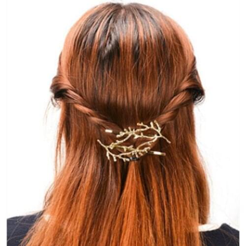Fashion Women Girls Metal Branch Leash Hairpin Barrettes Bobby Brooches Accessories Branch Leaves Jewelry Metal