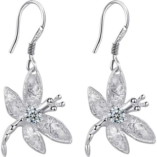 E009 Hot new fashion silver color for women lady wedding party cute nice factory direct charm women dragonfly earrings jewelry