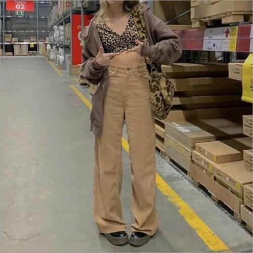 Womens Corduroy Wide-leg Pants Solid Color High Waist Casual Long Pants with Pocket Autumn Loose Ladies Trousers Pants