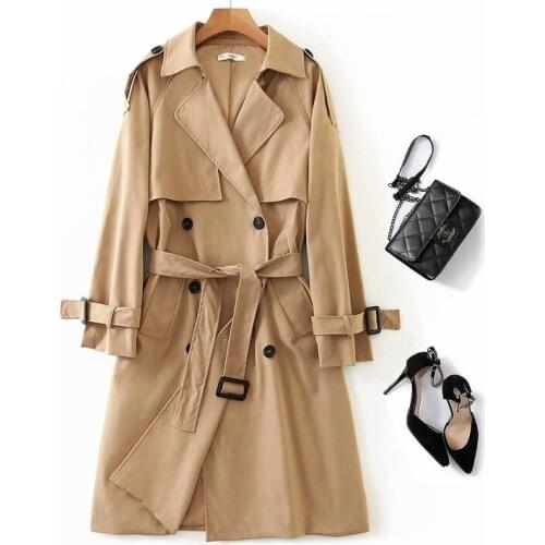 2020 Long Windbreaker Women Middle Long Trench Spring Autumn Trench Coat With Sashes Double Breasted Classic England Overcoats