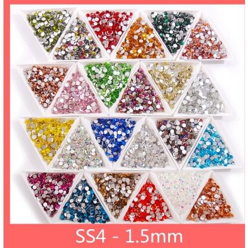 1.5mm SS4 Size Glass Crystal Nails Rhinestones Diamond Gem 1440Pcs/pack 3D Glitter Nail Art Decorations Flatback Stone