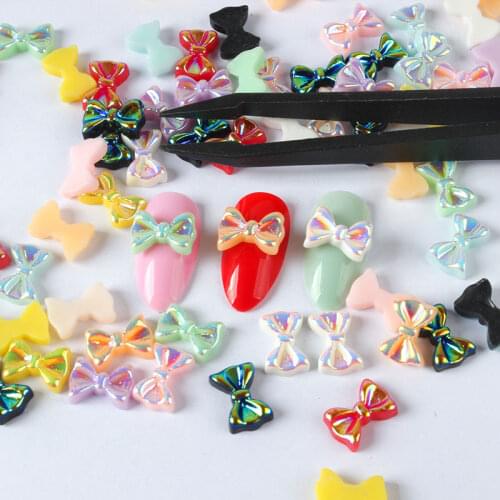 100pcs Mix Color AB Resin Bow Ties 3D Nail Charms Glitter Rhinestones Resin Nail Art Decorations