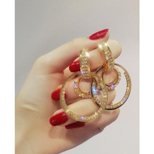 2 Pcs/Set Women Earrings Circle Geometry Crystal Pendant Drop Gold Stud Earring Set Boho Female Wedding Party Jewelry