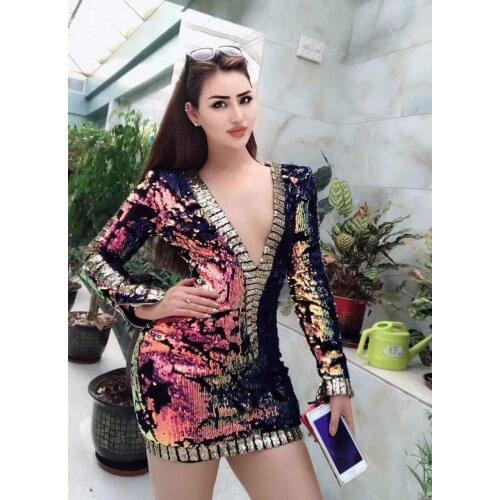 3 Colors Sexy Women Fashion Dress Long Sleeve Colorful Bright Bodycon Dress Evening Party Dress