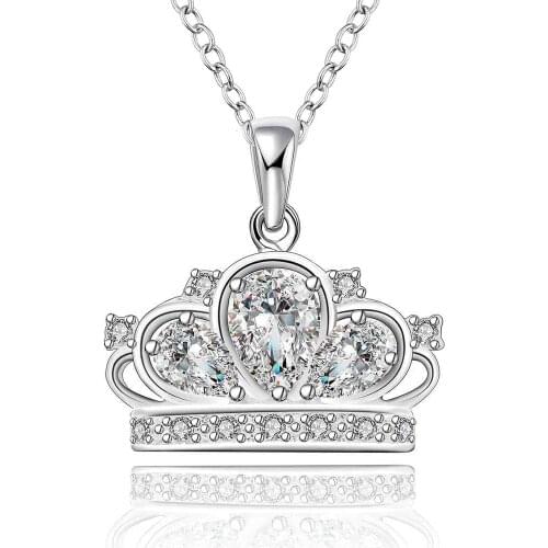 Promotion!hot sell wholesale Silver plated necklace,silver fashion jewelry big shine crown Necklace SMTN579