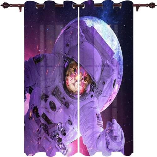 Astronaut Space Cat Large Curtains For Living Dining Modern Simple Curtains Finished Curtains For Dining Room Bedroom