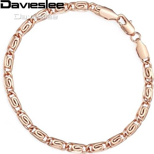Davieslee Womens Bracelet Chain 585 Yellow White Rose Gold Filled Snail Link 5mm 18cm-25cm LGB179