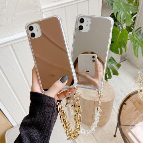 Wrist Chain Case for iPhone 12Pro Max 7 8Plus XR XS Max Luxury Mirror Cases Acrylic Hard Case Chain Hanging Case for Samsung S20