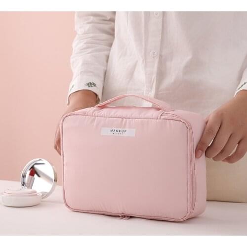 Travel Cosmetic Bag Make up Bag Quick Makeup Bag Purse Toiletry Bag Organizer Pink Makeup Pouch Waterproof Handbag WY81104