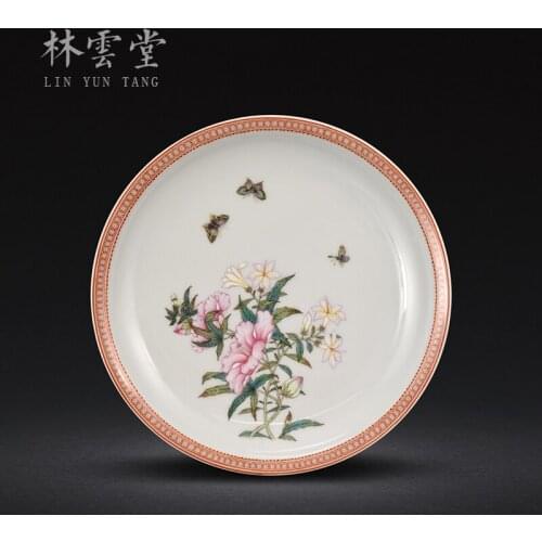 Butterfly okra powder enamel pot bearing cup jingdezhen handmade ceramic decoration sat dish dish furnishing articles