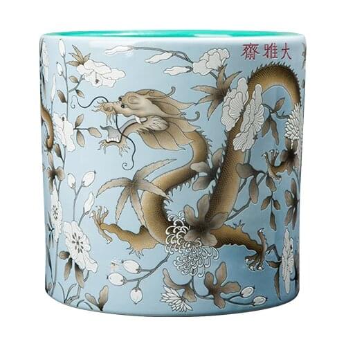 Jingdezhen Porcelain Pen Container Decoration antique enamel flying dragon flower pattern porcelain dragon pen gift brush pot