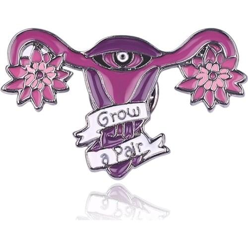 Hot Sale Grow a Pair Enamel Pin Uterus Feminist Badge Lapel Pins and Brooch Women Gift Metal Craft