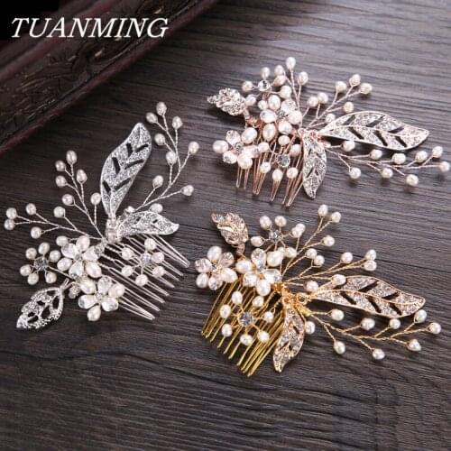 Bride Hair Combs Rhinestone Pearl Flower Leaf Hair Combs Hair Jewelry For Wedding Bride Bridesmaid Hair Ornament Combs