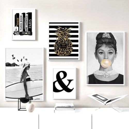 Hepburn Surfing Girl Quotes Wall Art Canvas Painting Nordic Posters And Prints Black White Wall Pictures For Living Room Decor