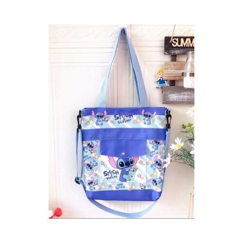Disney Mickey Stitch Pooh Canvas Anime Figures Cartoon Product Cosplay Accessories Casual Shoulder Bag Gifts Unisex