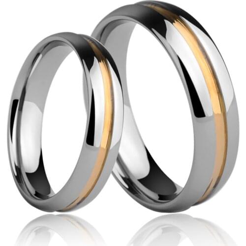 Hot Selling Classic Mens Jewelry Couple Rings 6mm/8mm Width Dome Band Gold Plating and Grooving the Surface Size 4-13