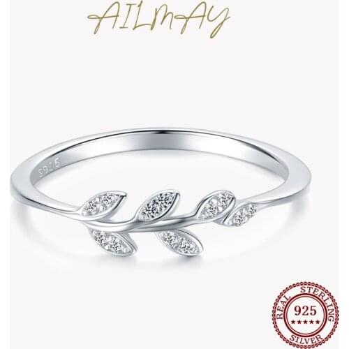 Ailmay Authentic 925 Sterling Silver Plant Clear Zircon Rings Exquisite Elegant for Women Wedding Engagement Jewelry Gift