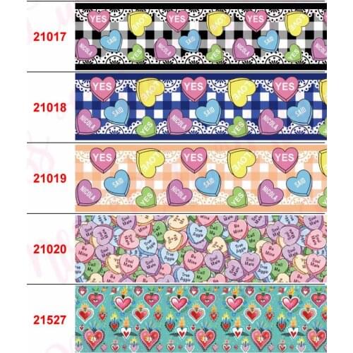 16mm-75mm Heart Printed Grosgrain/Foe Ribbon Geometric Check DIY Festival Party Hair Bowknots Happy Valentines Day 50yards/roll