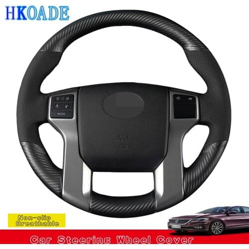 DIY Black Soft and Comfortable Carbon Fiber Leather Car Accessories Steering Wheel Cover For Toyota Prado 2010-2016