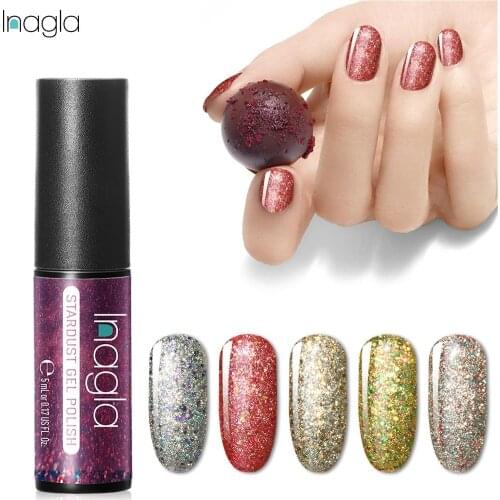 Inagla Starry Series Nail Polish 5ml Red Gold Blue Soak Off UV Gel Polish Glue Lacquer Manicure Nail Art Varnish Tool