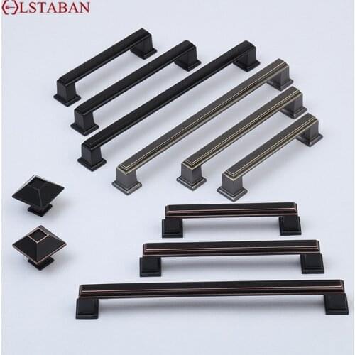 LSTABAN Modern Minimalist Cupboard Wardrobe Door Drawer Shoe Cabinet Bookcase Solid Thick Zinc Alloy Strip Black Big Handle