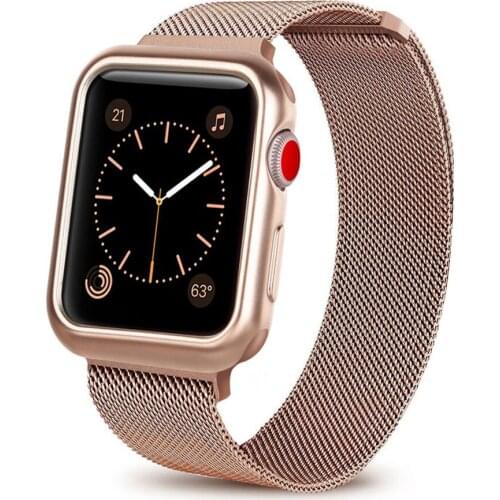Magnetic loop strap+case for Apple Watch Band 44mm 40mm 42mm 38mm iWatch series SE/6/5/4/3/2 stainless steel bracelet correa